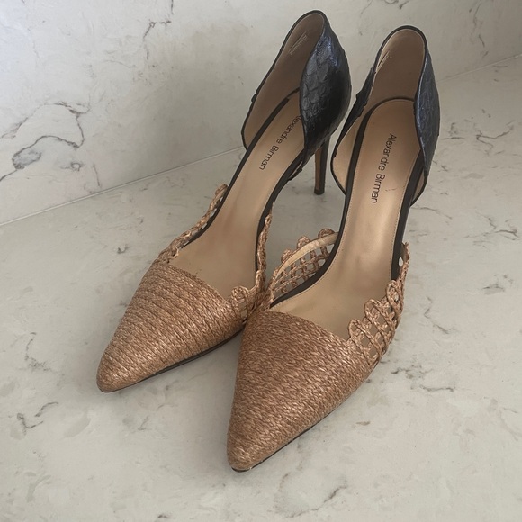 Alexandre Birman Raffia & Snakeskin Heels 39/8 - Picture 2 of 5
